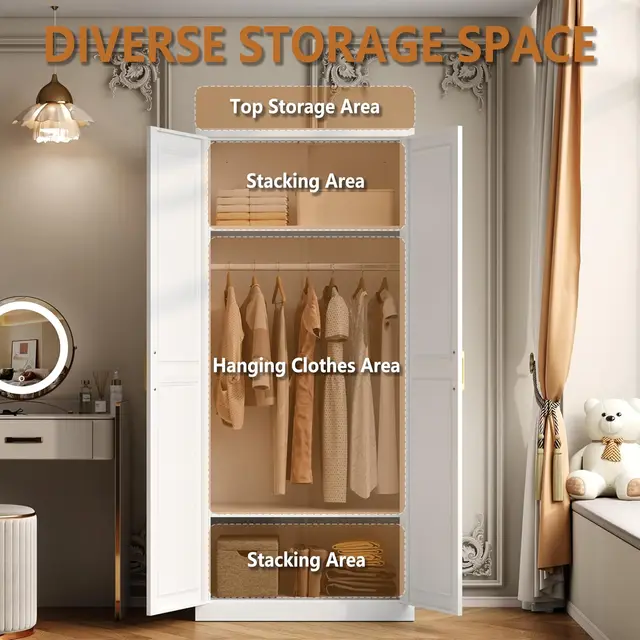 Metal Armoire Wardrobe Closet with Shelves – 71" 5
