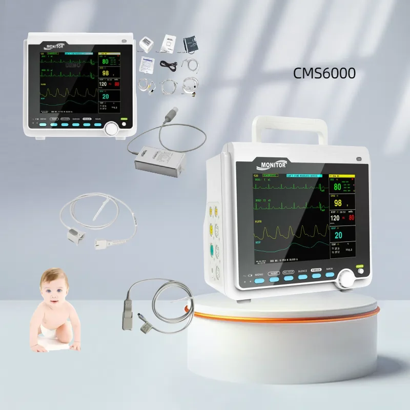 CONTEC CMS6000 Patient Monitor Human/Veterinary Portable 6 Parameter 8" Vital Sign ECG NIBP RESP SPO2 PR TEMP