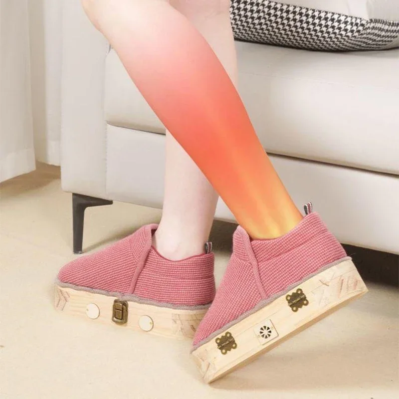 뜸 신발 휴대용 발 마사지 부츠 원목 밑창 열 요법 핫 컴프레스 워킹 요법 기기