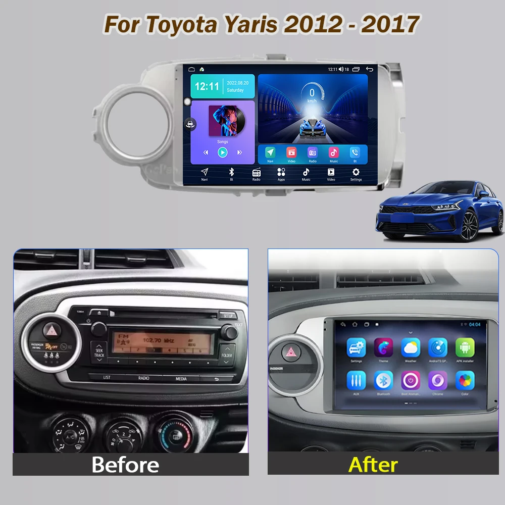 Autoradio 2 DIN,pour Toyota Yaris 2012-2017 Avec Carplay Sans
