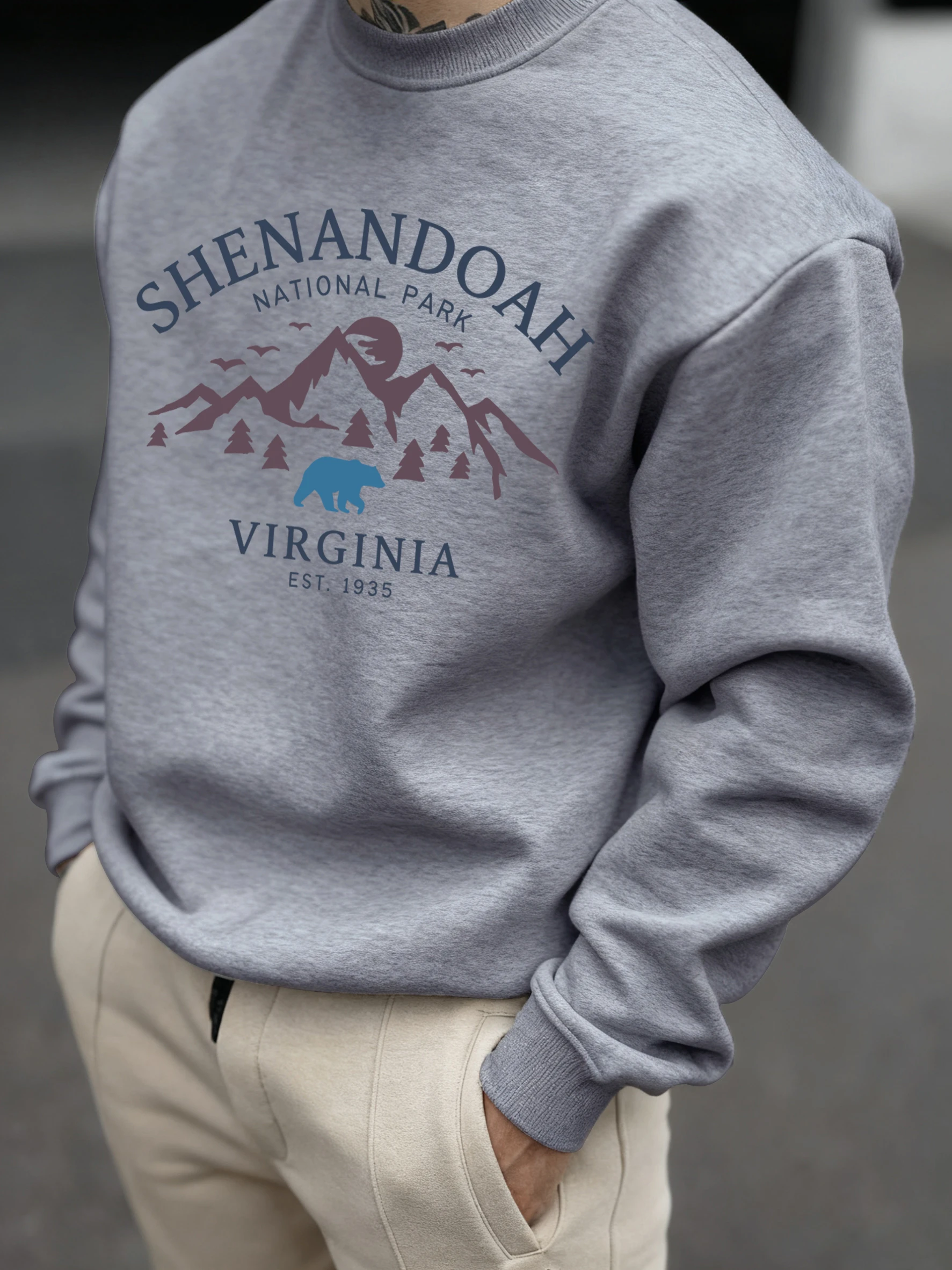 Shenandoah Virginia National Park Print Herren Pullover Vintage Warmes Sweatshirt Lässige weiche Kleidung Fleece Basic Loose Sportswear – Detail 19