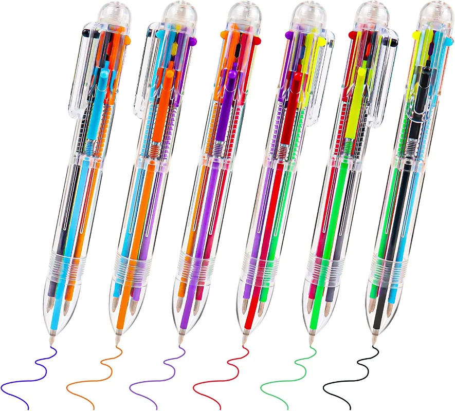 MROOFUL 6 in 1 penne a sfera multicolori 5 colori penna a sfera 1 matita automatica con gomma per scuola, ufficio, scrittura cancelleria (confezione da 5
