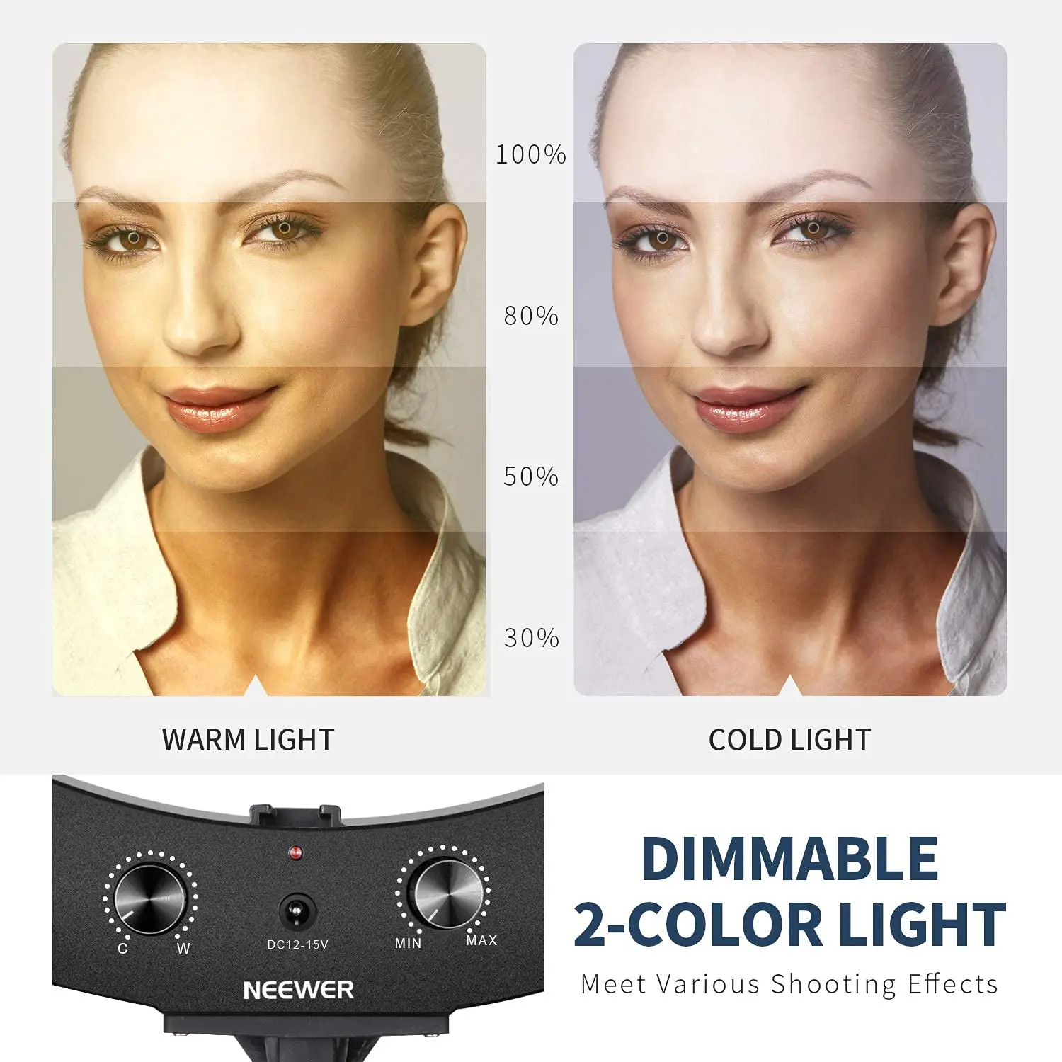 NEEWER 삼각대 스탠드 RP20-B LED 링 라이트 키트, 사진 비디오 라이브 스트리밍용, 휴대폰 거치대, 3200K-5600K, 44W, 20 인치