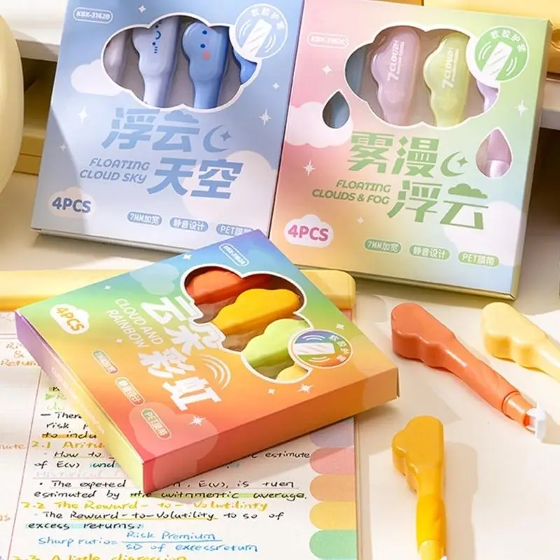 장난기 가득한 구름 모양의 Y1UB 조용한 교정 테이프 어린이 쓰기 재료 용품 4pcs 학생 및 전문가에게 이상적