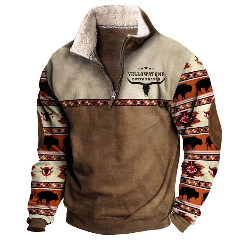 

Vintage Sweatshirt For Men Ethnic Style Casual Warm Hoodie Tops Turtleneck Zipper Jacket Pullover Harajuk Fleece Sweatshirts