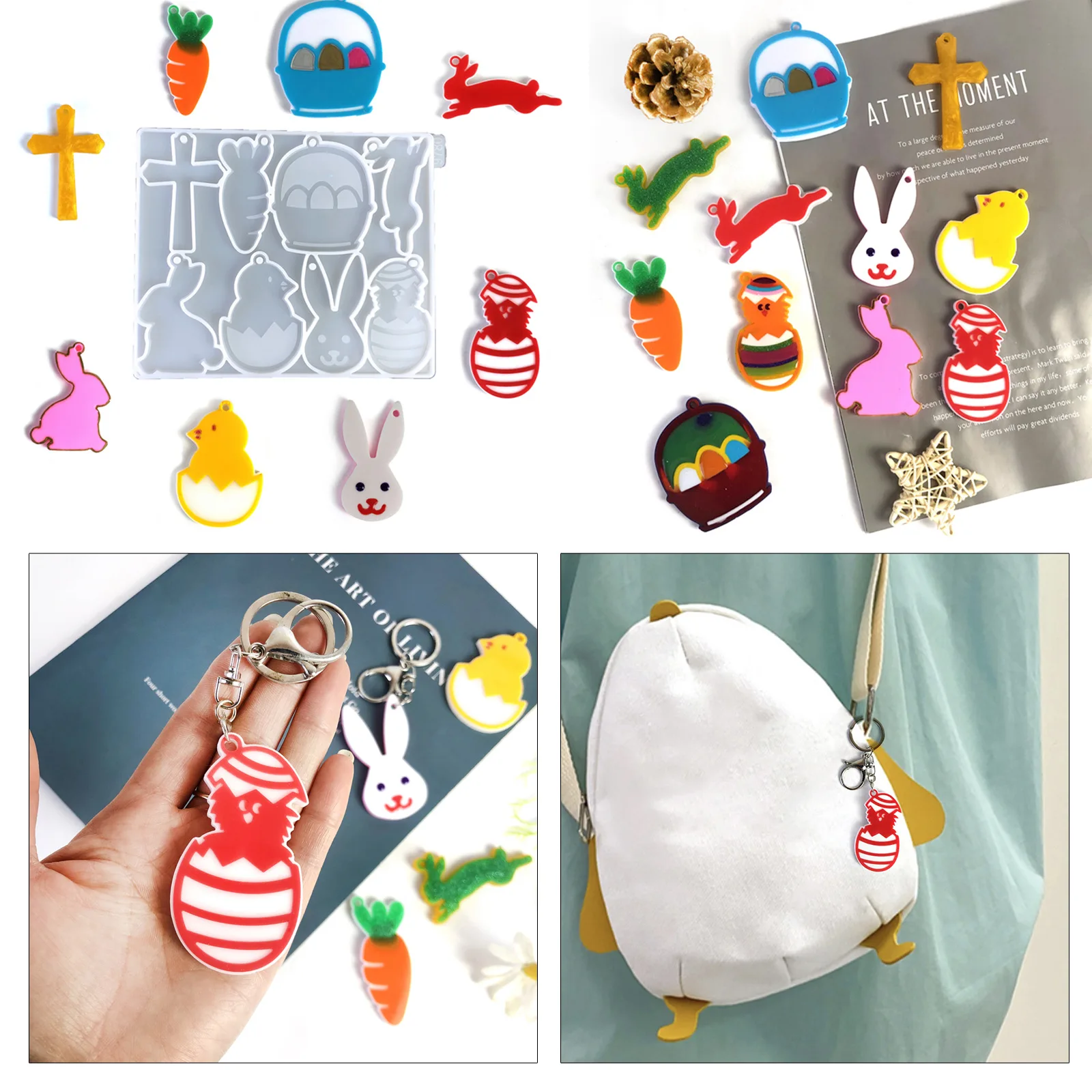 

Пасхальное украшение для рукоделия, разноцветные яйца, корзина с ушками кролика, фотополимерные формы