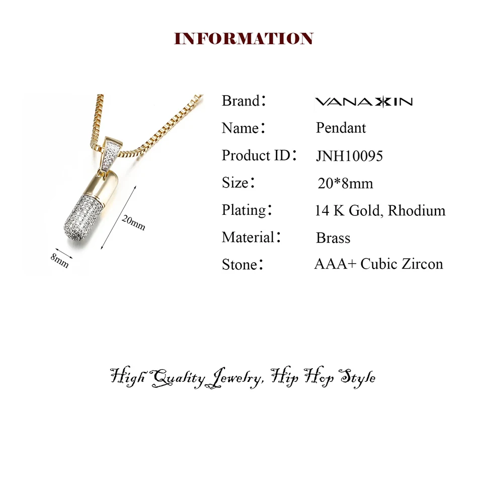 VANAXIN Keepsake Crystal Capsule Pendant Necklace for Men Women Jewelry Hip Hop Pill Chain Charms Tennis Jewels