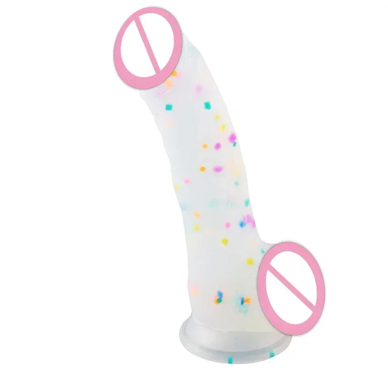 Confetti Dildo Realistic Clear Silicone Dildo with Strong Suction Cup for Hands-Free Play Realistic Penis for Women and Couple