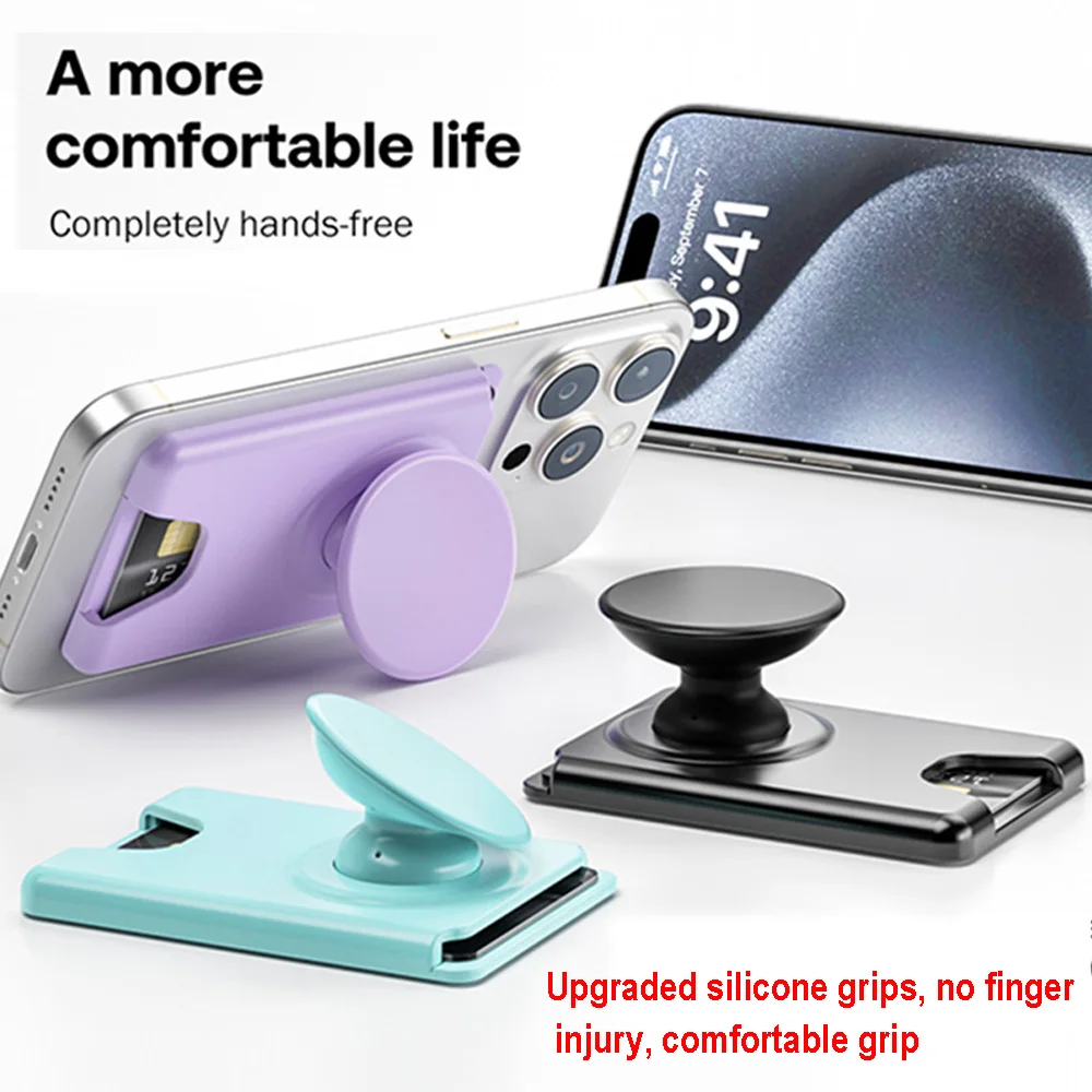 Universal Magnetic Card Holder with Silicone Griptok and Pop Solid Wallet Slot