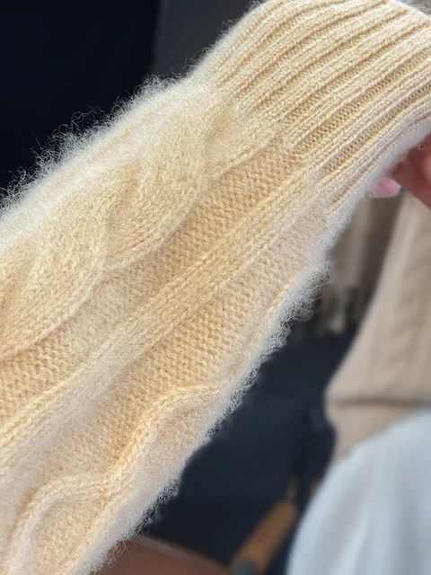 Naiste 100% meriinovillast v-kaeluse, laia krae ja palmikmustritega kampsun S-XXL 6