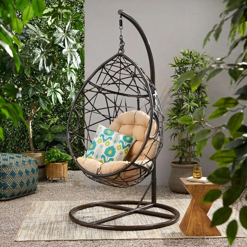 Tear Drop Hanging Chair with Stand, Cushion, for Patio Backyard Garden Livingroom Bedroom, Hanging Hammock Egg Chair 2