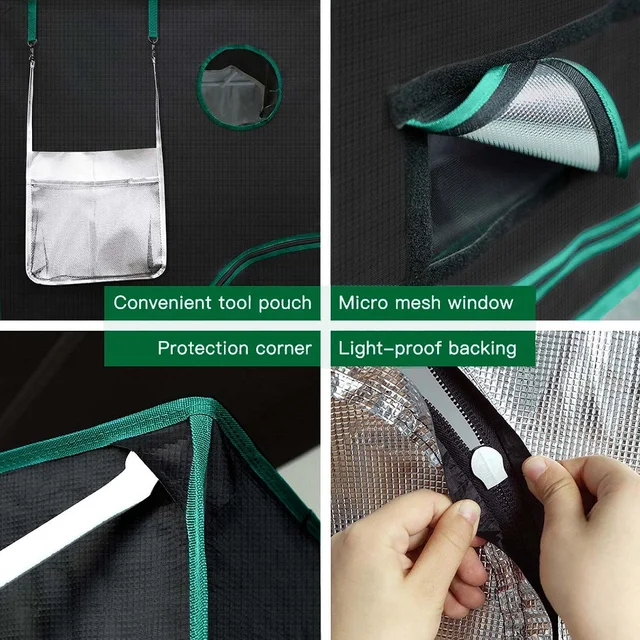 Kiváló Minőségű Hidroponika T-Ajtó Kert Grow Sátor 80*80*160 Cm Gyári Ár Beltéri 600D Mylar Fabric Sátma Sátrak - Image 6