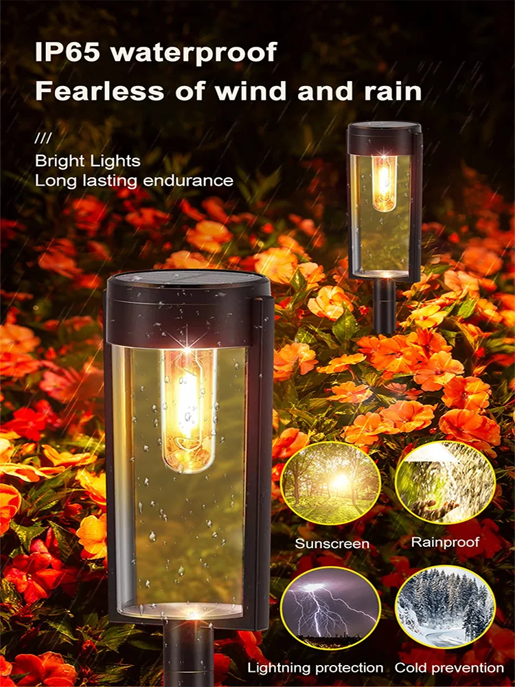 LED Solar Outdoor Pathway Lights, Tungsten Filament Bulb, Solar PathWalkway Lighting, Waterproof, Landscape Yard, Lawn Driveway