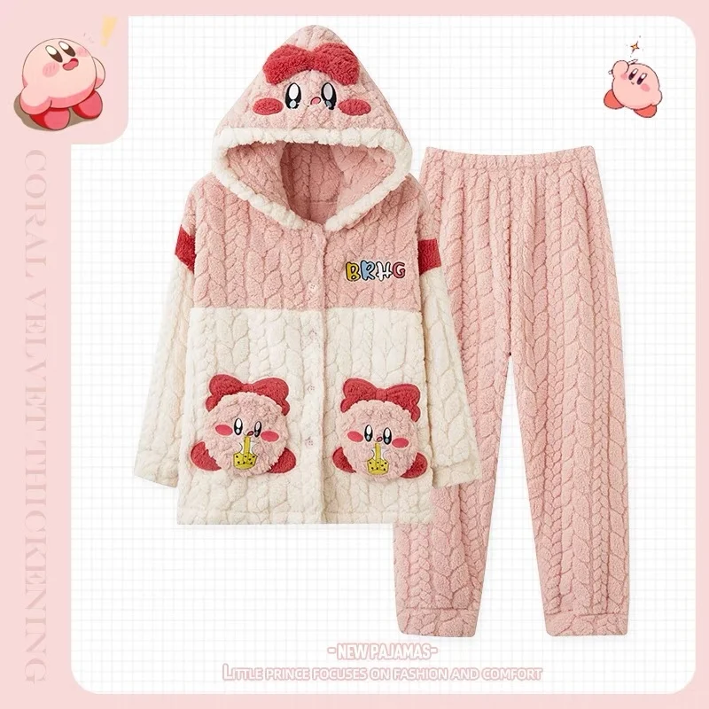 

Женская зимняя пижама из кораллового бархата и фланели с капюшоном