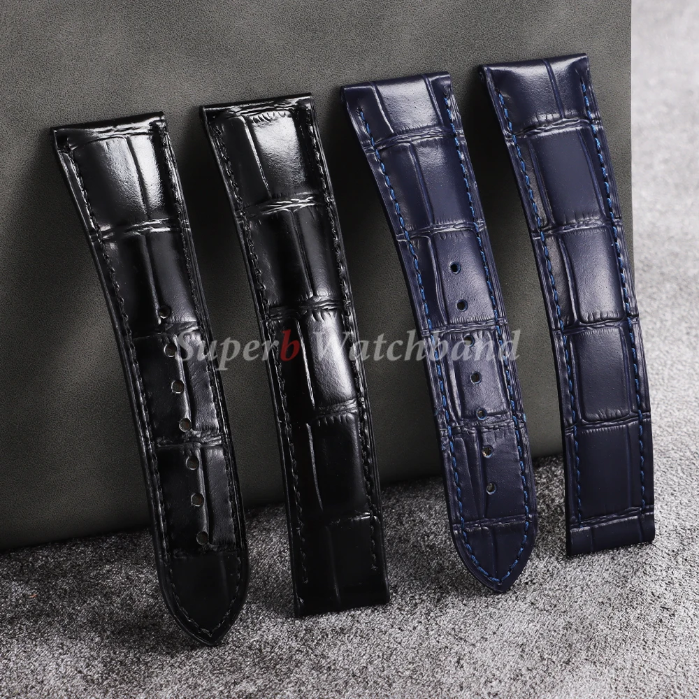 Hochwertiges Leder-Uhrenarmband, 19 mm, 20 mm, 21 mm, 22 mm, für Omega Seamster-Uhren, Faltschließe aus massivem Stahl, Bambusleder-Uhrenarmbänder – Detail 6
