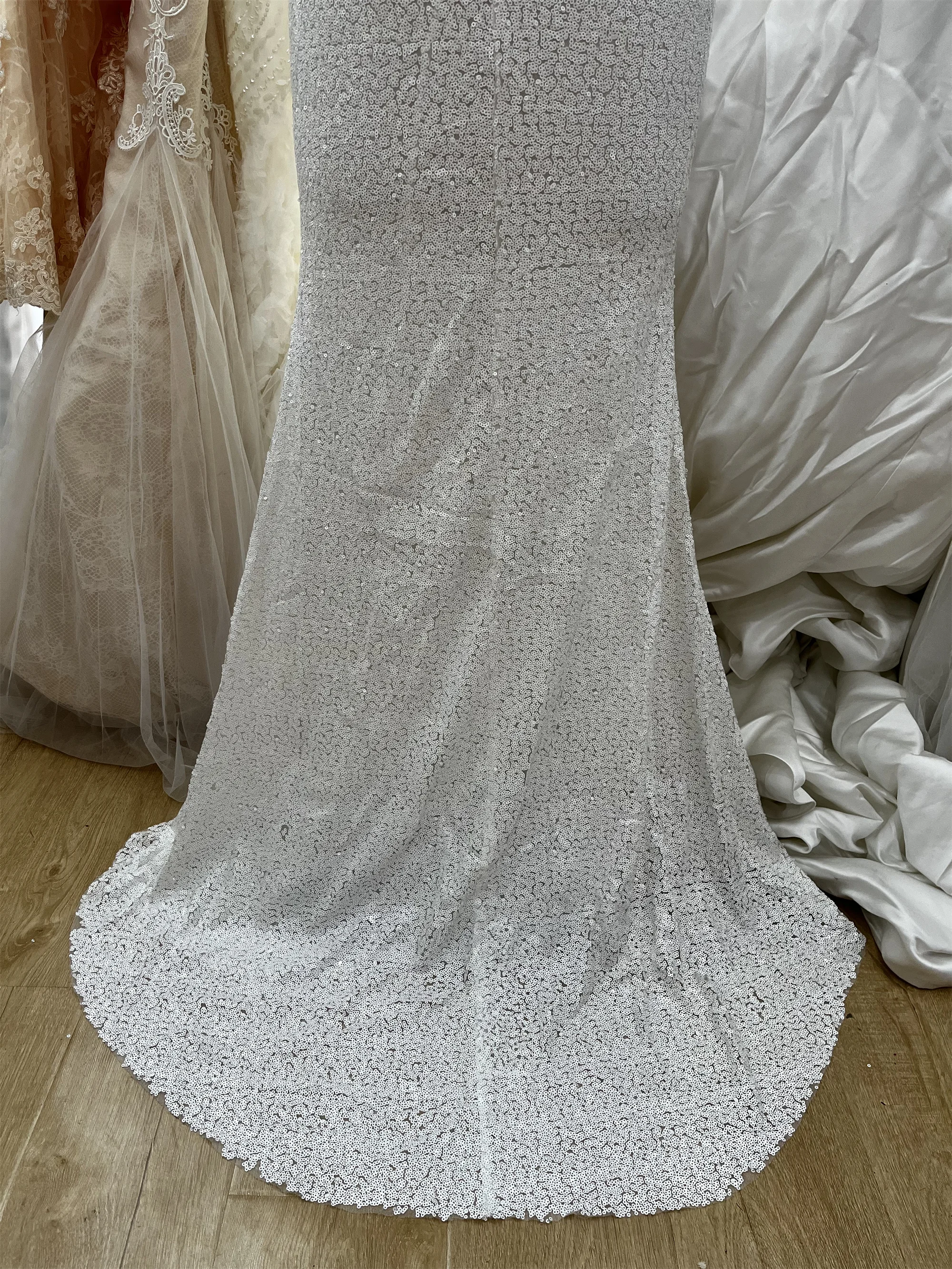 ToBeBridal In Stock White Sequins Stones Mermaid Prom Dresses A34