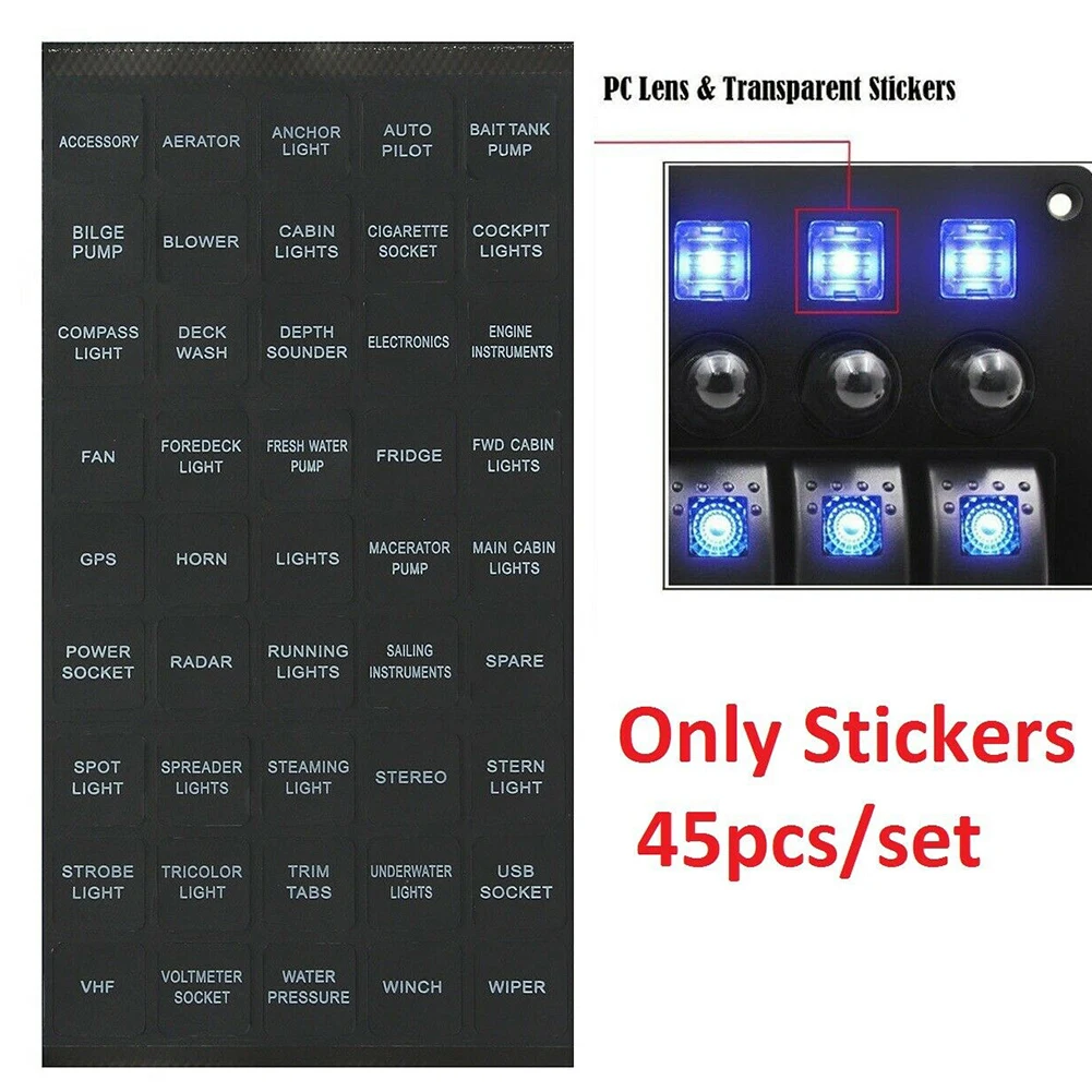 45x Car Instrument Board Fuse Box Decal Switch Labels Panel Sticker For 12V Boat Van Decals With UV Protective Laminate Coating 1 5pcs cross self tapping screw with rubber sleeve laminate support homemade wardrobe cabinet glass hard nonslip partition nail