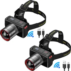 Rechargeable Ultra Bright Waterproof LED Headlamp with Adjustable Zoom (2pack)