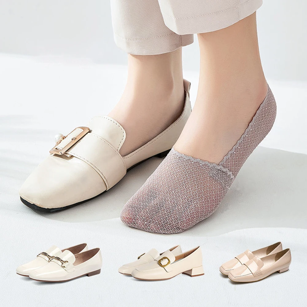 4pairs Lace Boat Socks Women Slippers Antiskid Invisible Summer Female Ankle Socks Cute Cotton Thin No Show Low Cut Socks Gift