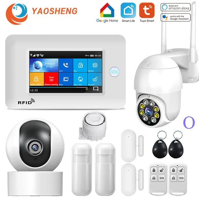 4.3 Inch Touch Panel WIFI GSM Wireless Burglar Home Security Alarm System TUYA Smart life APP Control Compatible With Alexa O