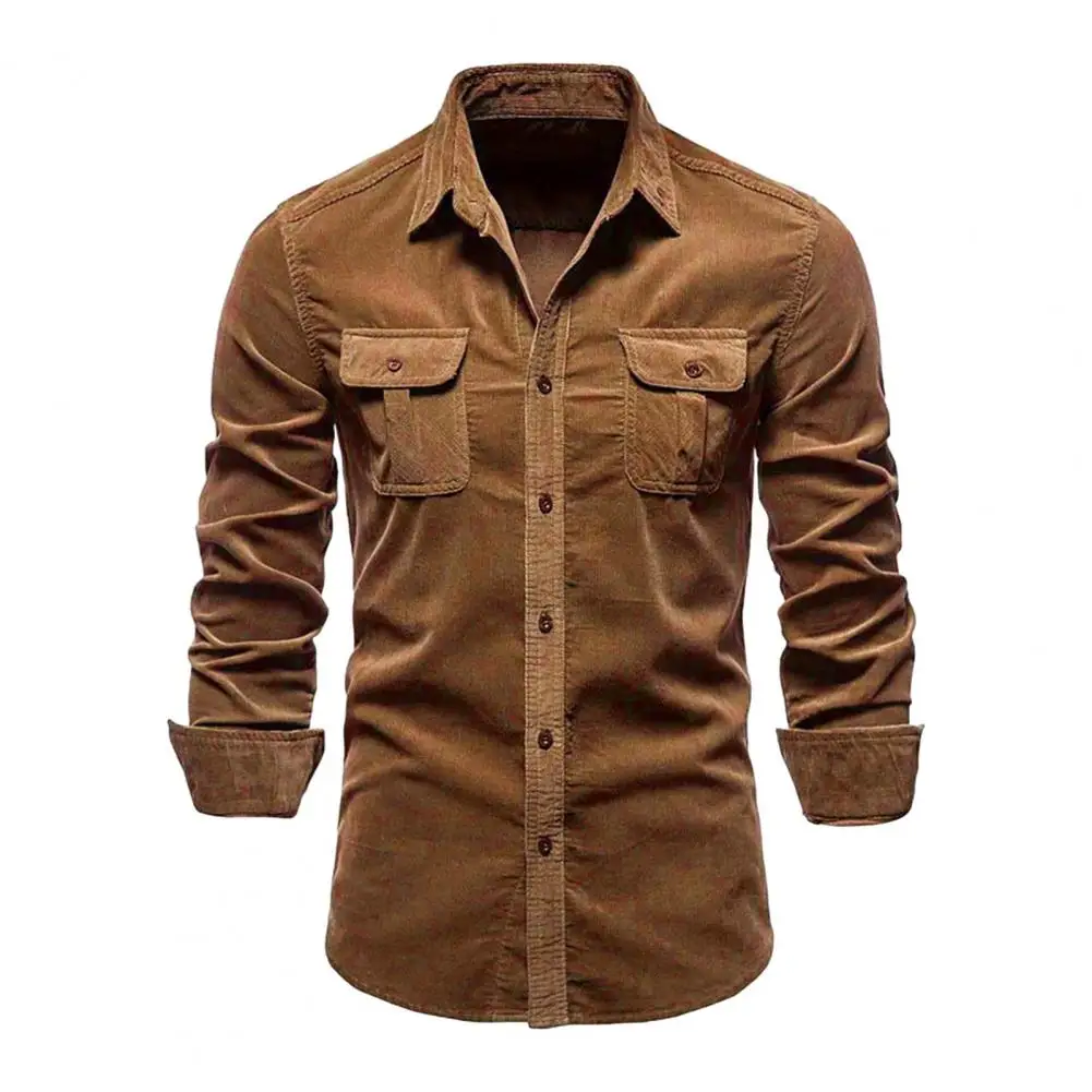 

New Autumn Cotton Corduroy Shirts Men Solid Color Slim Fit Casual Blouses High Quality Long Sleeve Social Shirt for Men
