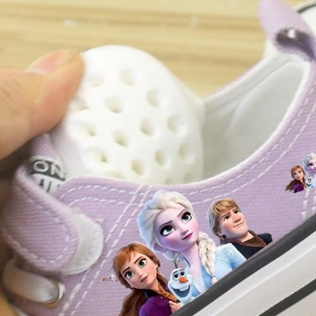 Disney Girls' Shoes Summer Spring Children's Canvas Elsa Princess Shoes Low-top Sneakers Girls' Purple Shoes Size 25-37 5