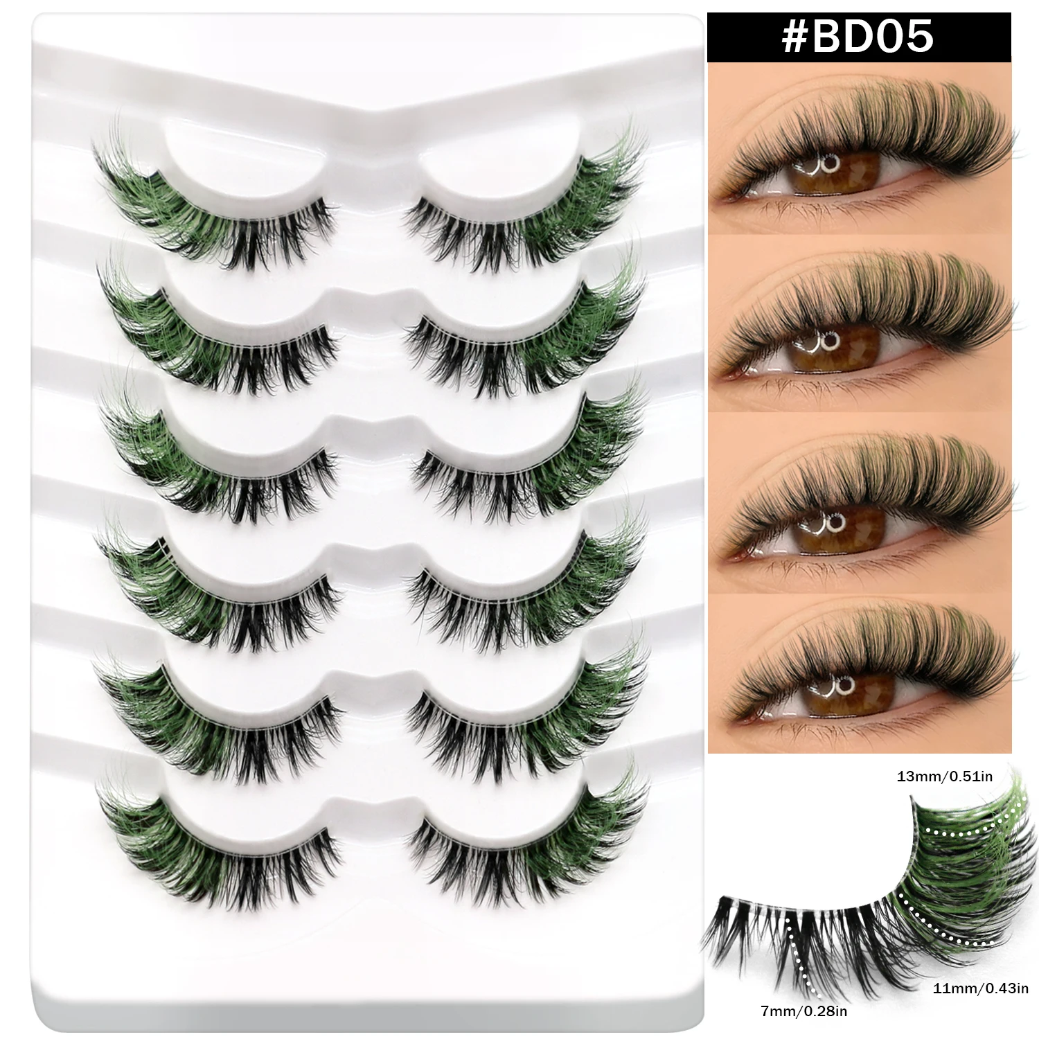 LASVIREY Braune Wimpern Flauschige Katzenaugen-Wimpern D-Curl Dichte Farbige Künstliche Wimpern Gemischte Streifen-Nerzwimpern mit Farbe am Ende – Detail 7