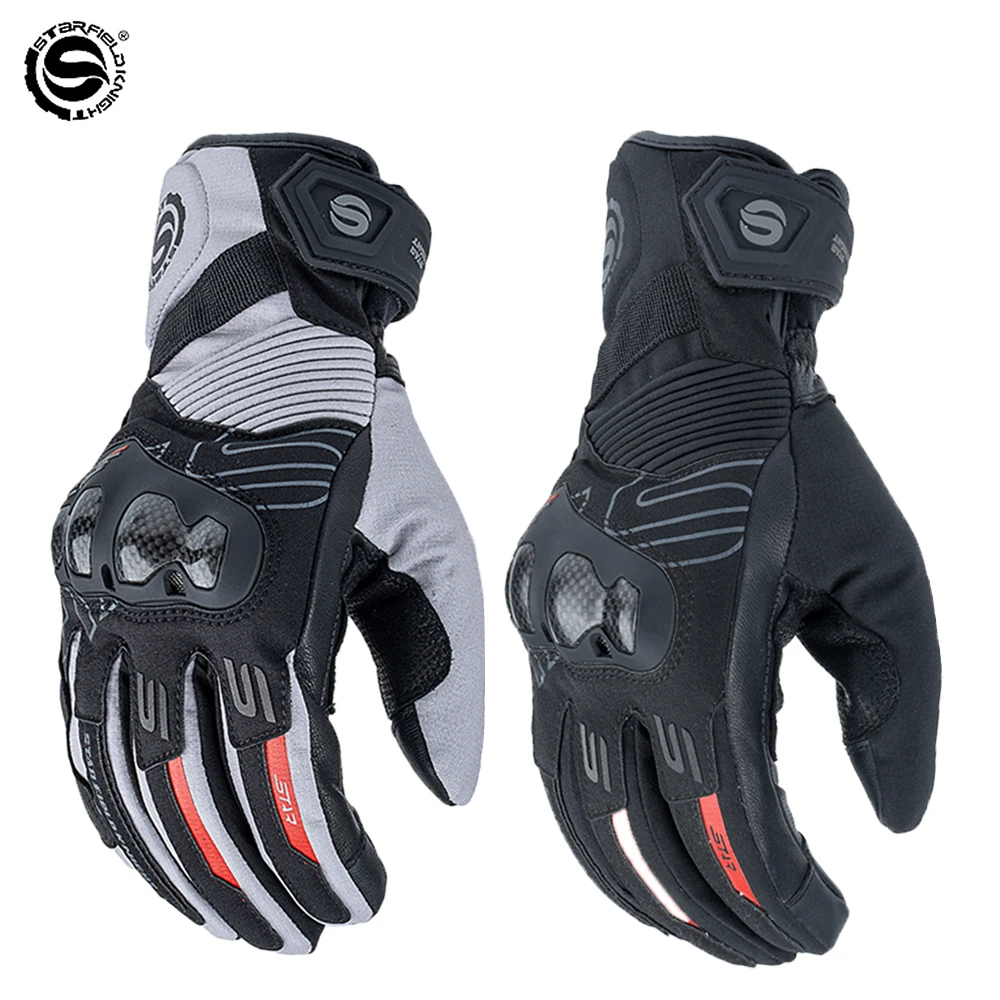 

New Goatskin Vintage Motorcycle Gloves Carbon Fiber Protective Motocross Cycling Gloves Velvet Waterproof Liner Keep Warm Gloves