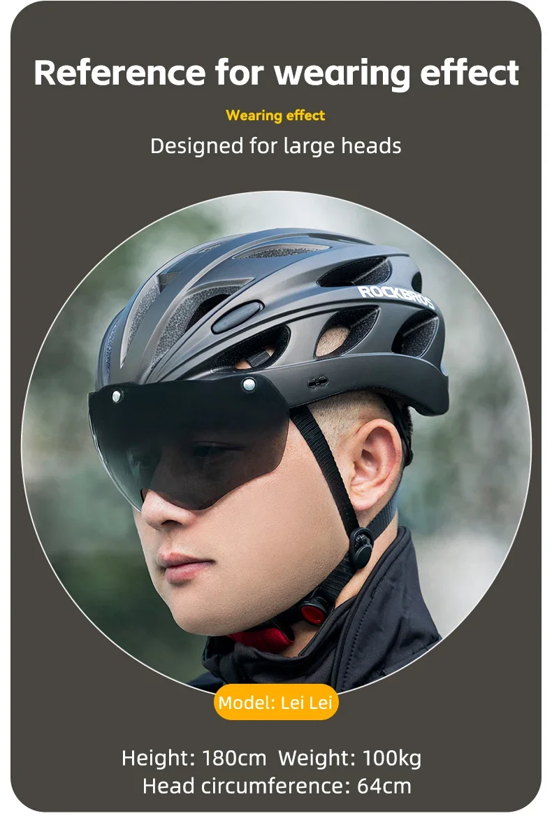 ROCKBROS Fahrradhelm Integral geformter Fahrradhelm Motorrad-Elektro-Fahrradhelm Abnehmbare Linse Helmausrüstung – Detail 5