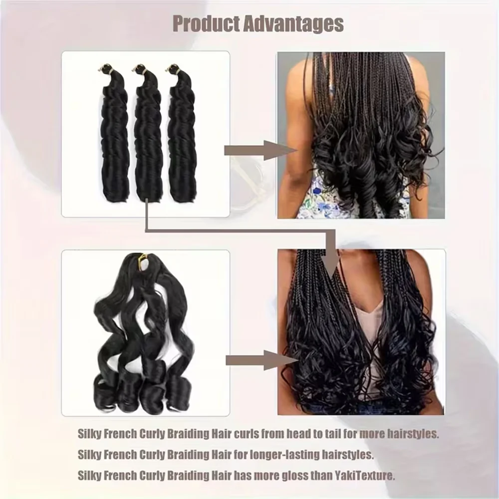 French Curls Braiding Hair 22Inch Synthetic Spiral Curls Braids Hair Extensions Pre Stretched Loose Wave Braiding Hair For Women