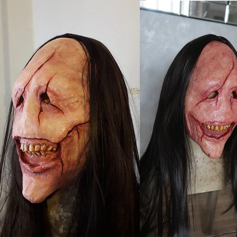 

Funny Halloween Latex Mask Women Men Cosplay Costume Full Face Long Hair Party Gifts Friend Masquerade Props