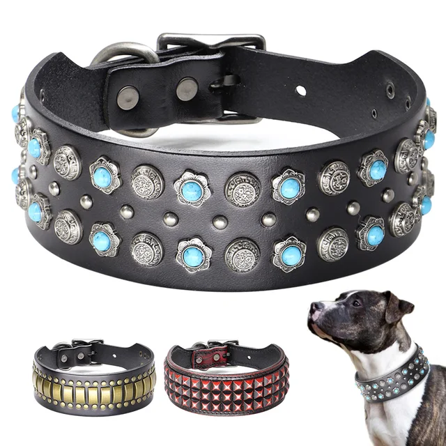 Genuine Leather Big Dog Collar 2inch Wide Diamond Dog Collars Durable Spike Pet Necklace Luxury for Medium Large Dogs Pitbull Genuine Leather Big Dog Collar 2inch Wide Diamond Dog Collars Durable Spike Pet Necklace Luxury for Medium Large Dogs Pitbull