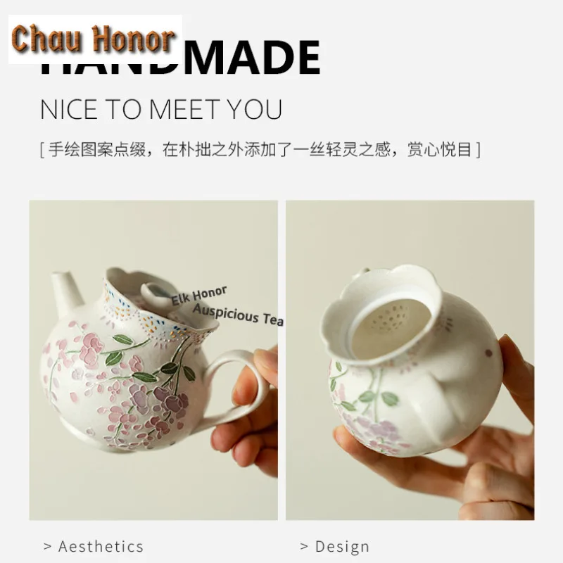 Hand-painted Wisteria Flowers Travel Tea Set Kit Luxury 1 Pot 1 Cups Tea Maker Organizer Portable Outdoor Handbag Craft Gift