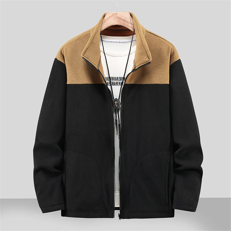 13XL Plus Size Polar Fleece Jacket Men Autumn Winter Warm Fleece Jacket Patchwork Coat Male Fashion Casual Outerwear Big Size 2