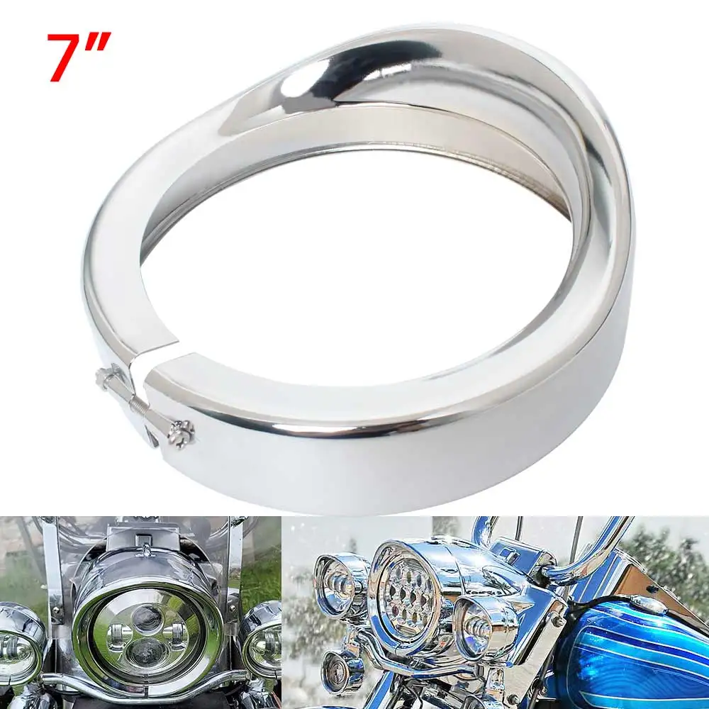 Motorcycle Front 7" Chrome Headlight Headlamp Trim Ring Cover Fit For