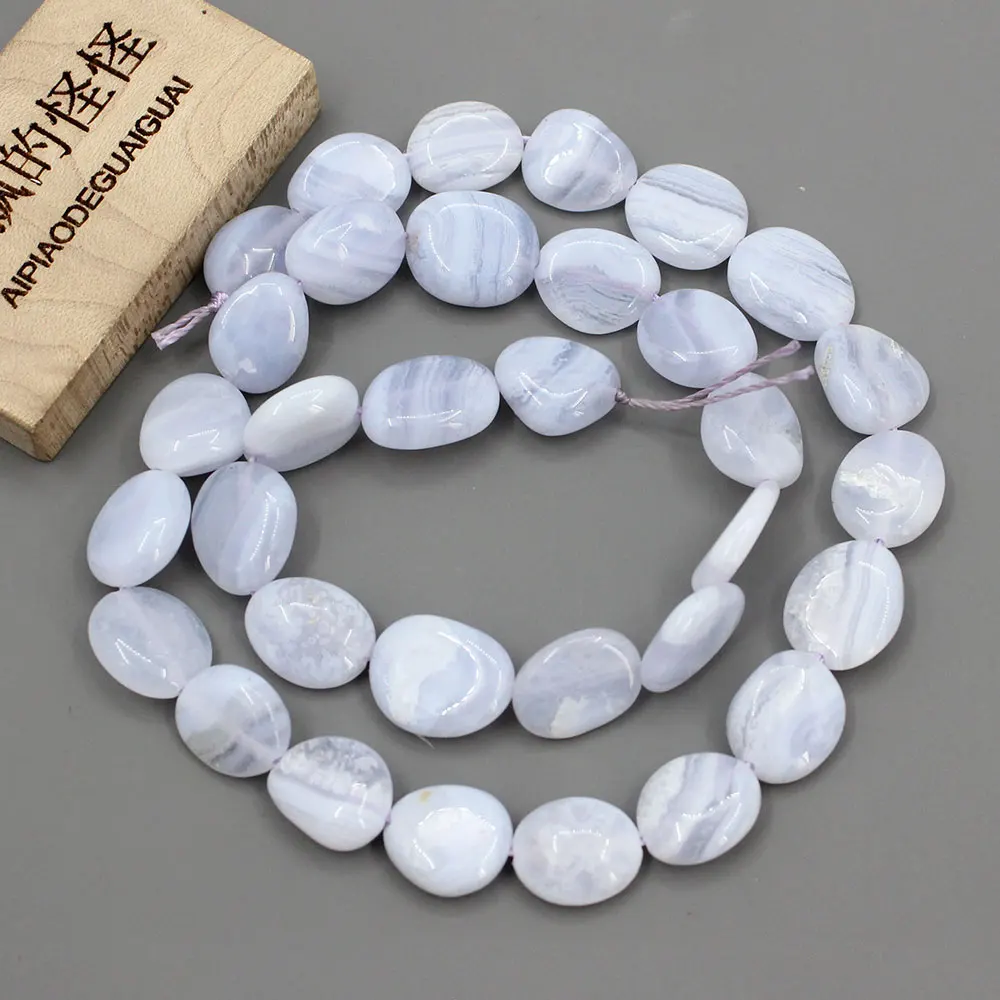 12x14mm Natural Blue Chalcedony Smooth Nugget Freeform Oval Loose Beads 15.5