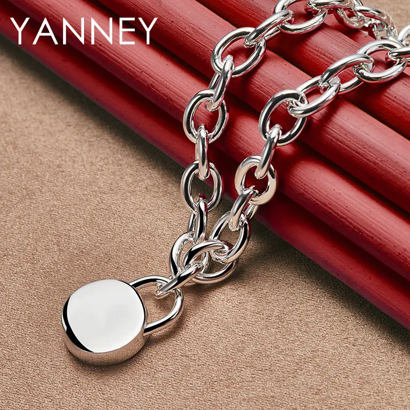 

925 Sterling Silver 18 Inches Round Lock Pendant NecklaceFor Women Men Fashion Wedding Gifts Jewelry