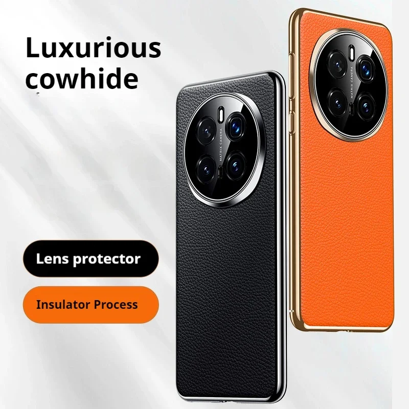 Luxury Leather Phone Case with Full Camera Lens Protection and Hard Plating Back Cover