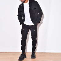 Fashionable New Spring and Autumn Men's Button Long Sleeved Jacket+Workwear Long Pants Set, Casual Jogging, Party Two-piece Set 1