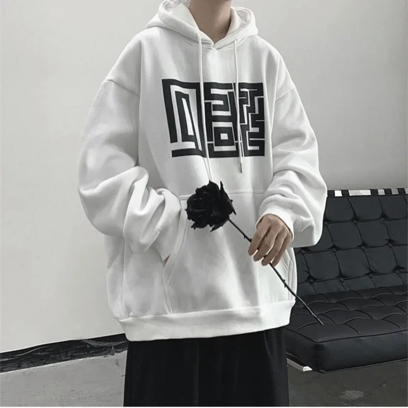 

Sweatshirt for Men Print Hoodies Male Clothes Fleeced Graphic White Hooded Designer Novelty and Warm 90s Vintage New in Funny S