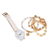 5pcs Set Of New Girls Lovely Creative Pentagram Daisy Pearl String Handmade Bracelet Watch Set 4
