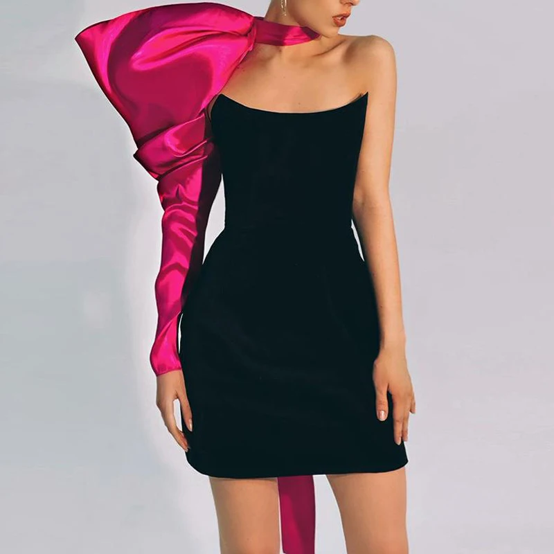

Scarf Colar Elegant Party Dresses Fashion Summer Dresses 2024 One shoulder Women's Dress Long Sleeve Cocktail Prom Evening Dress