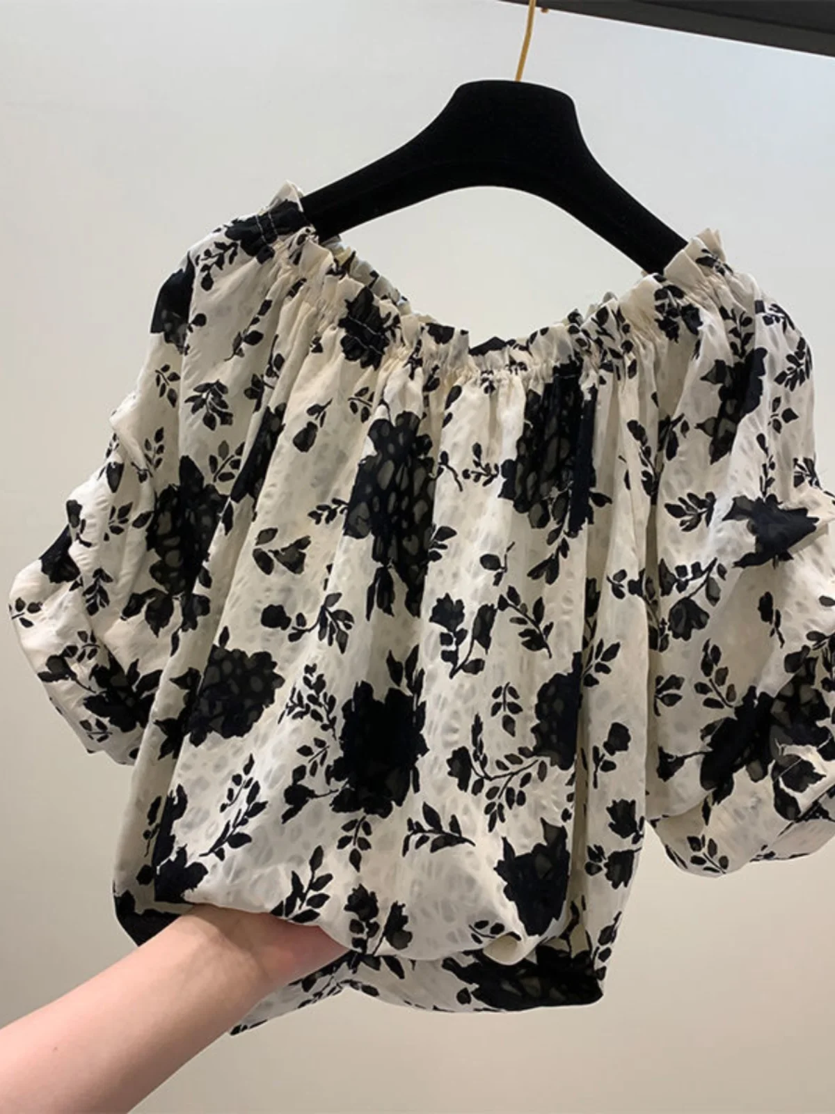 

2024 Spring Casual Chiffon Print Flower Shirt Office Lady Blouses Women Floral Short Sleeve Loose Female Clothing Blusas New S07