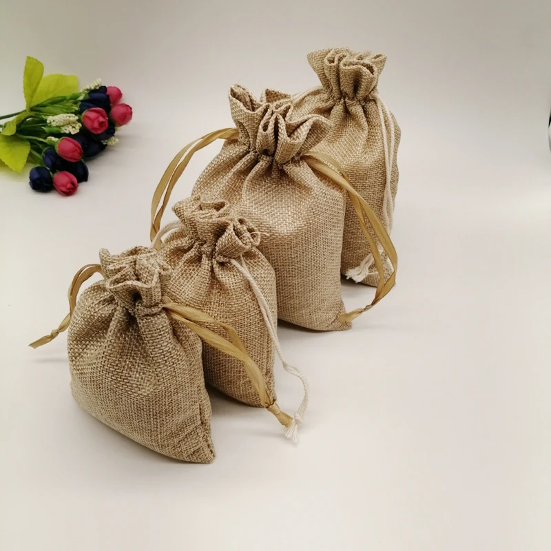 100pcs Jute Jewelry Bag Jute Packaging Pouches Drawstring Bag Sack Jute Bags for Wedding Jewelry Pouch Sack Cloth Storage Bags