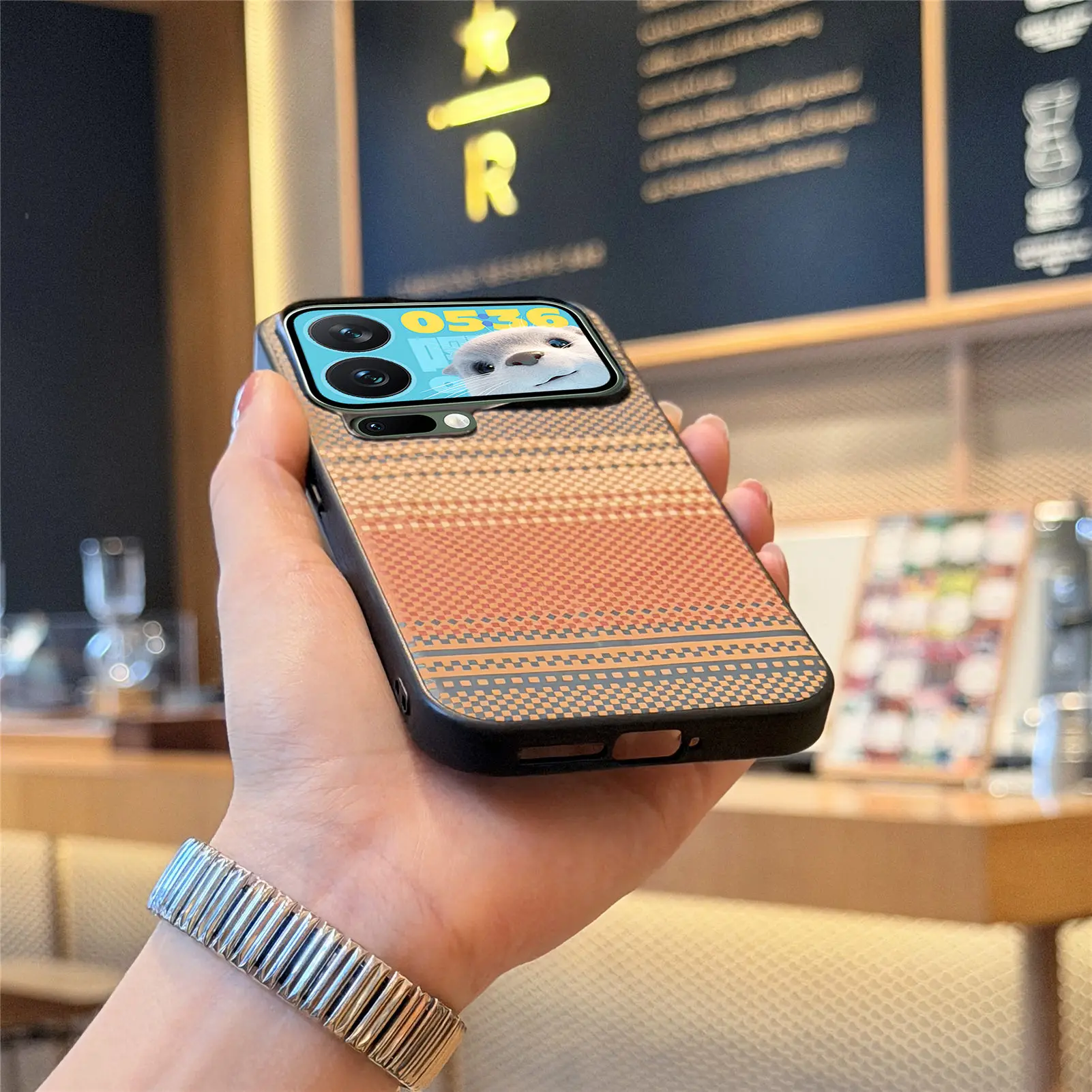 Carbon Fiber Magnetic Phone Case with Shockproof Strap, Stand, and Slim Wireless Charging Compatibility