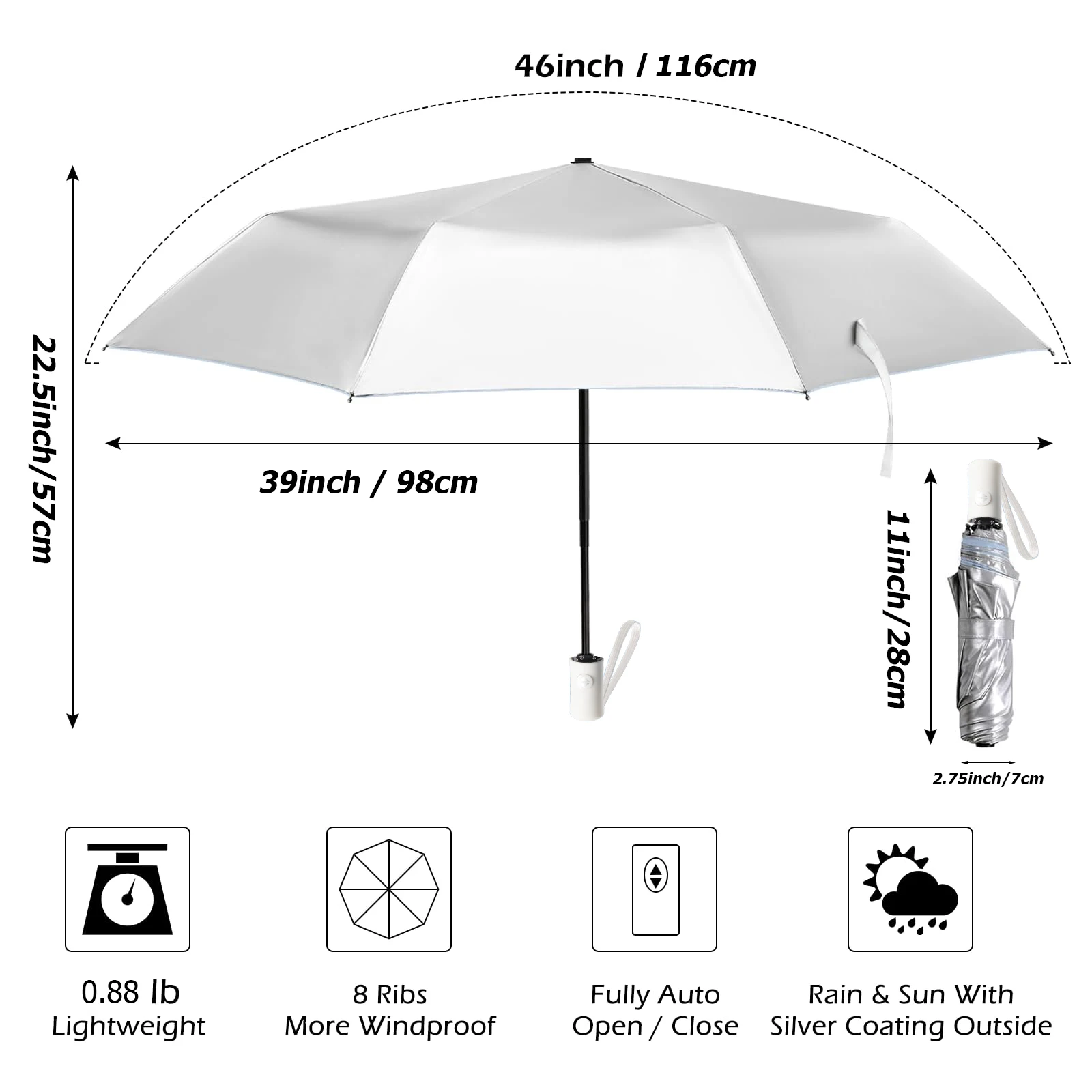 Outdoor Mini Sun Umbrella UV Protection Ultralight Folding Umbrella Sunshade Titanium Silver