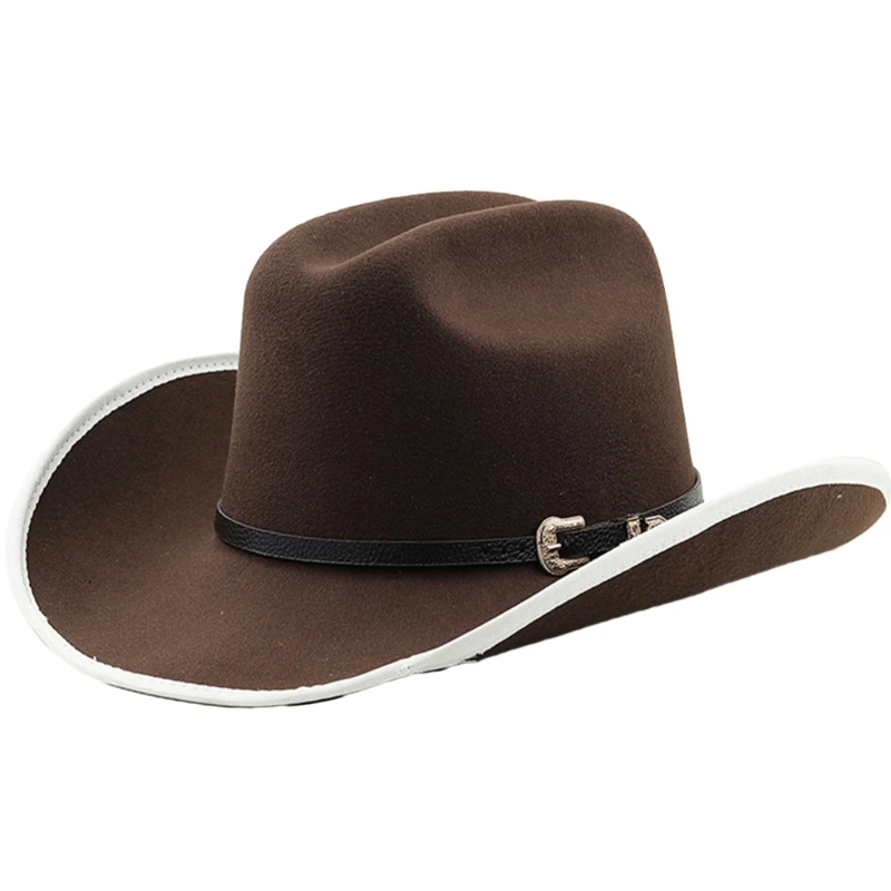 

Woolen Felt Fedora Hat Men Masquerade Party Cosplay Accessory Western Cowboy