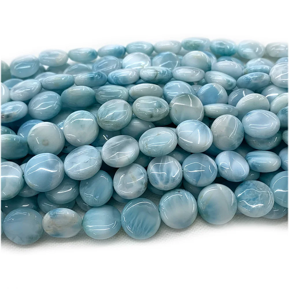 Veemake Natural Blue Larimar Flat Coin Disc Jewelry Making Loose Beads 08038 6