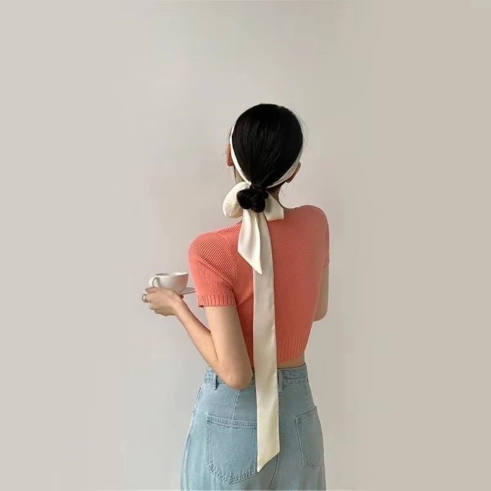 Casual Long Hair Scarf Headband Favor Silk Neck Scarf Solid Color Elegant Ribbon Party Scrunchies