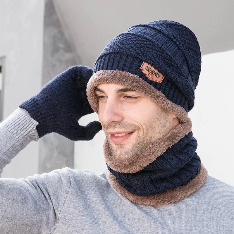 3 pcs Set Winter Hat Scarves Gloves for Outdoor Riding